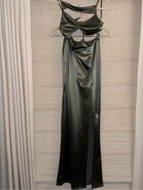 PrettyLittleThing Blue Satin Cutout Maxi Dress